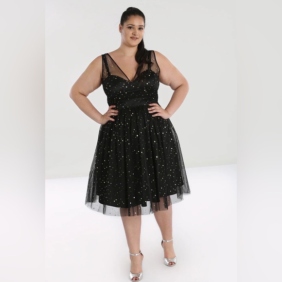 Hell Bunny Dresses & Skirts - Hell Bunny Infinity 50s black gold star moon dress 2XL